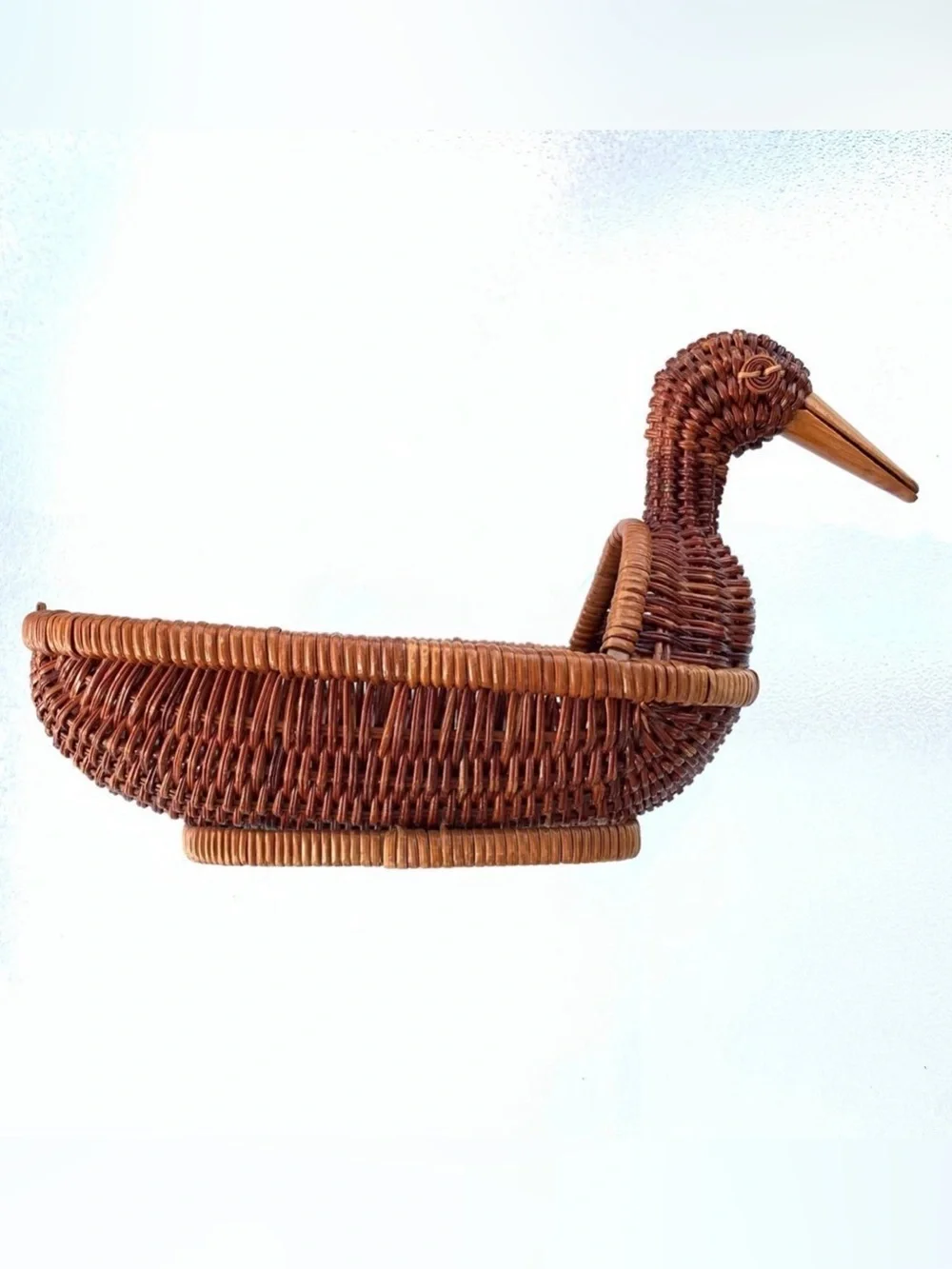 Natural Warm Brown Rattan Woven Duck-Shaped Basket
